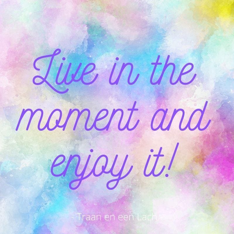 Quote - Live in the moment and enjoy it - Traan en een Lach