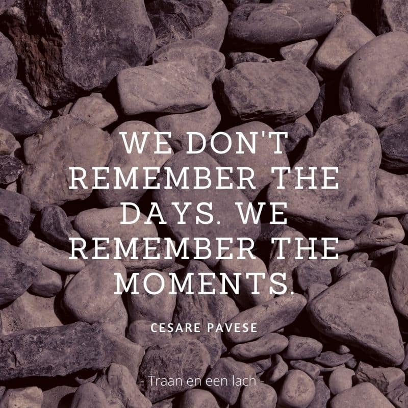 Quote - We don't remember the days. We remember the moments - Traan en een Lach